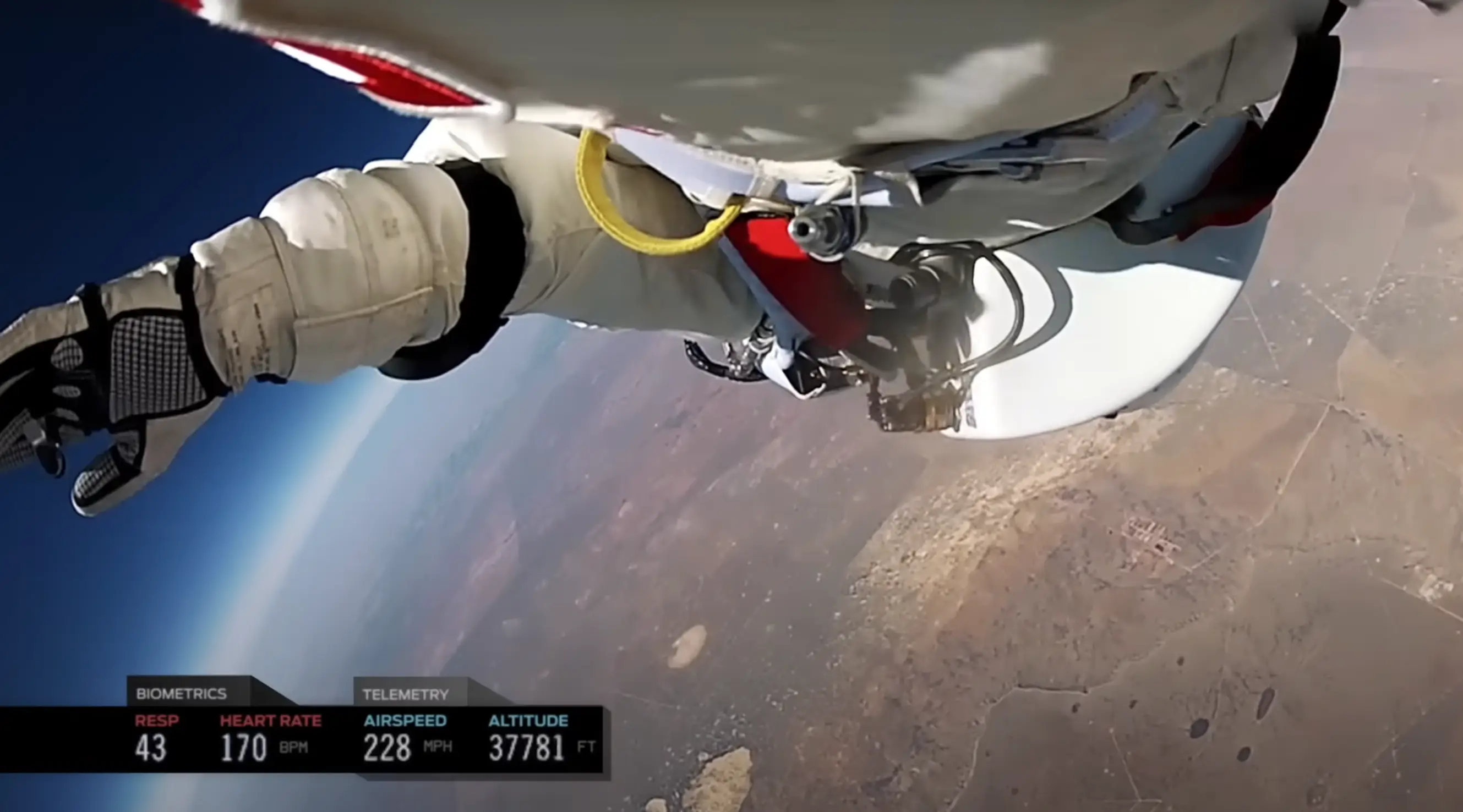 Baumgartner during the jump (YouTube / GoPro)