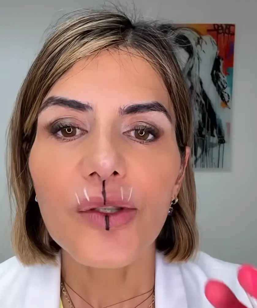 Dr Bita Farrell did another 'split-face' experiment with Botox, conducting a lip flip on herself (Instagram/@drbitafarrell)