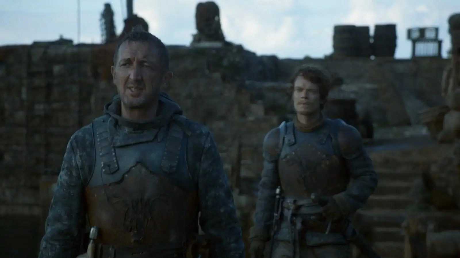 Ineson in Game of Thrones with Alfie Allen as Theon Greyjoy.