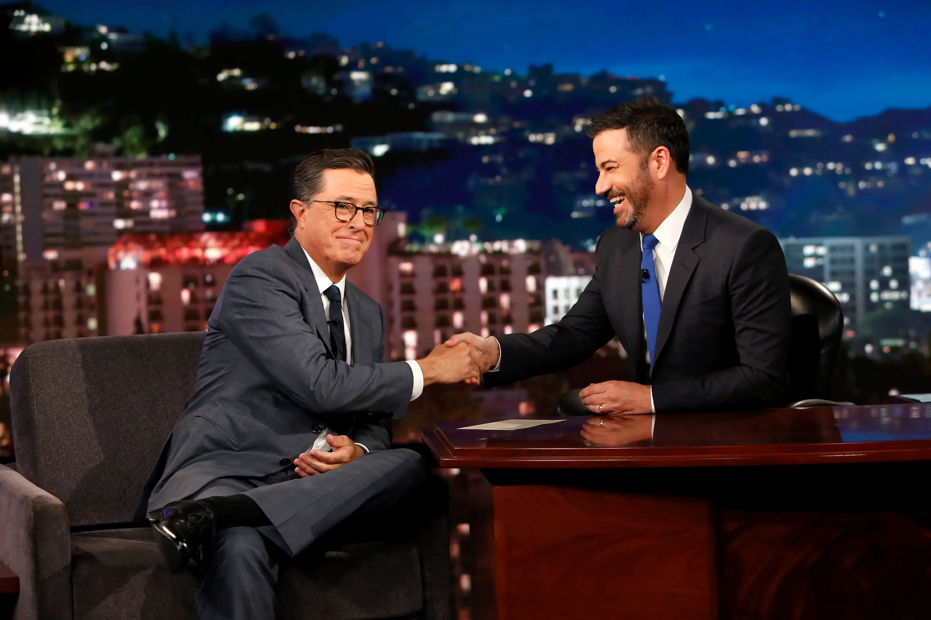 Trump reckons Kimmel will soon follow in the footsteps of Colbert and lose his late night slot (Randy Holmes/Disney General Entertainment Content via Getty Images)