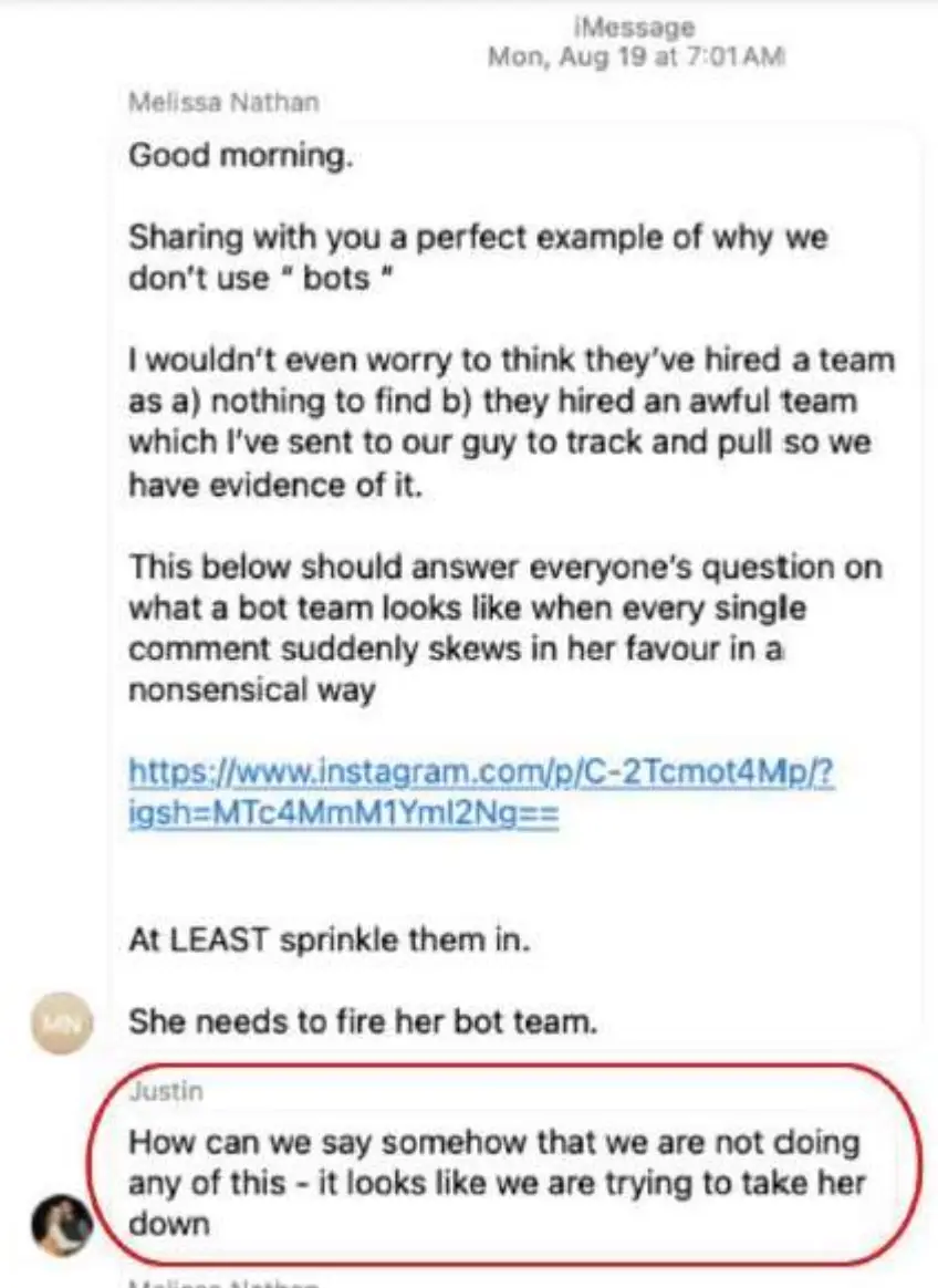 A screenshot included in Baldoni's lawsuit