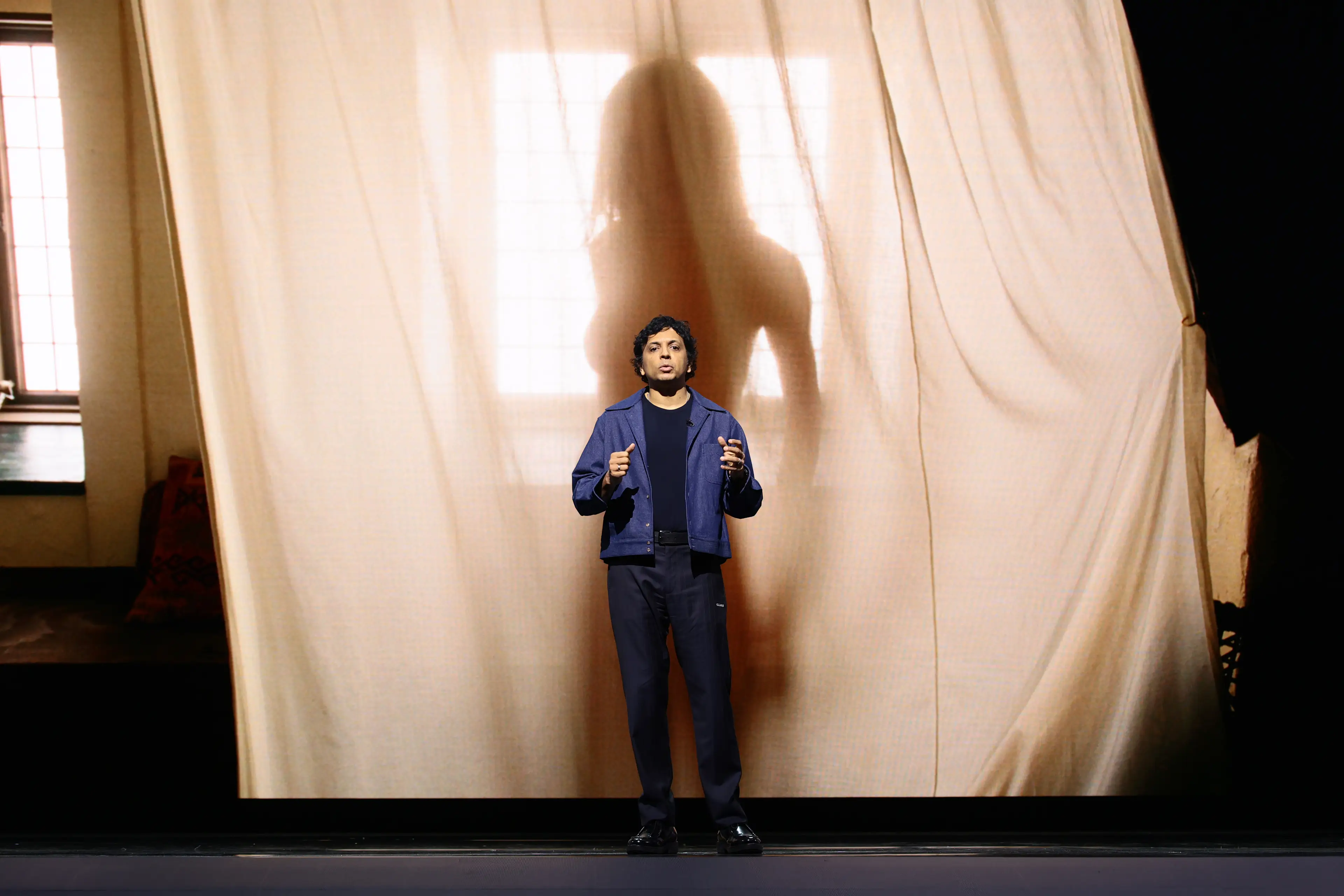 M Night Shyamalan promoting Remain (Dimitrios Kambouris/Getty Images for Warner Bros. Discovery)