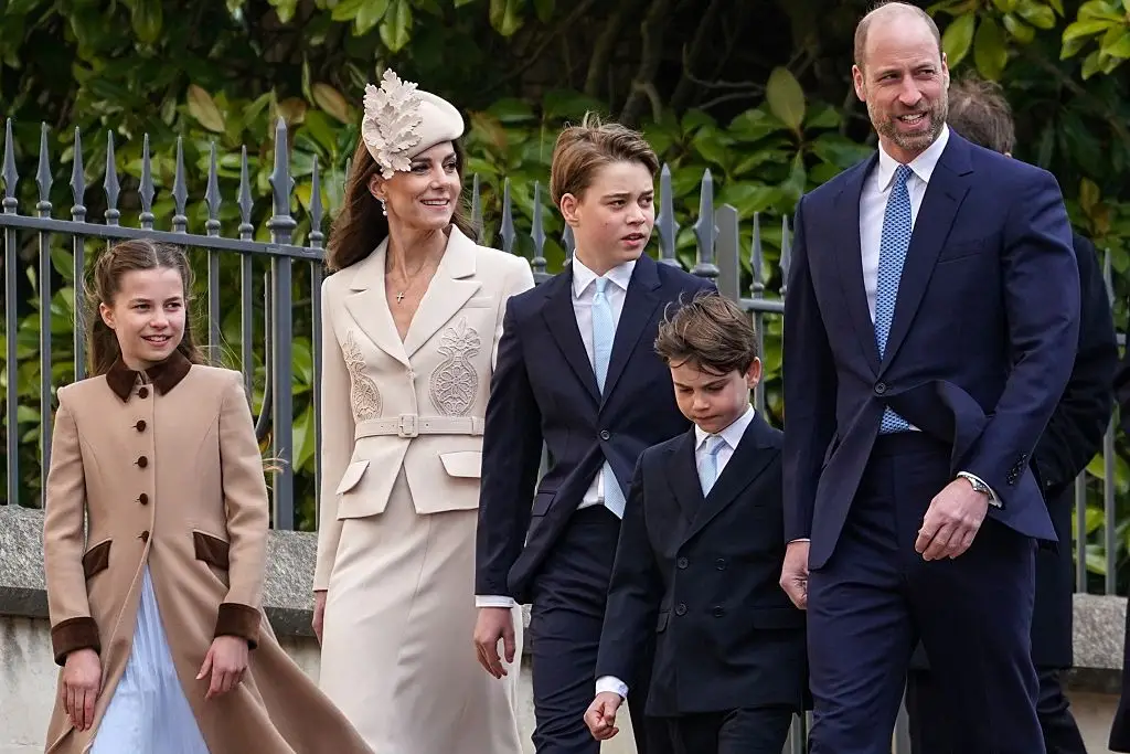 (L to R) Britain's Princess Charlotte of Wales, Britain's Catherine, Princess of Wales, Britain's Prince George of Wales, Britain's Prince Louis of Wales and Britain's Prince William, Prince of Wales (Alberto Pezzali / POOL / AFP via Getty Images)