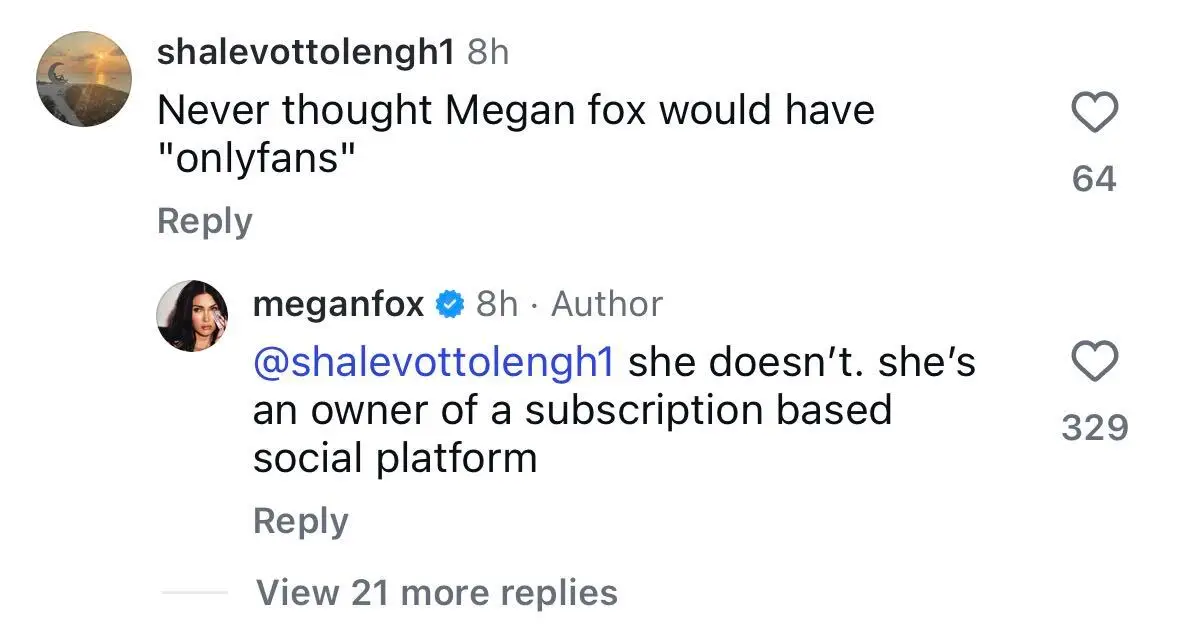 The actress took the opportunity to clarify how involved she is with Stake.com (Instagram/@meganfox)