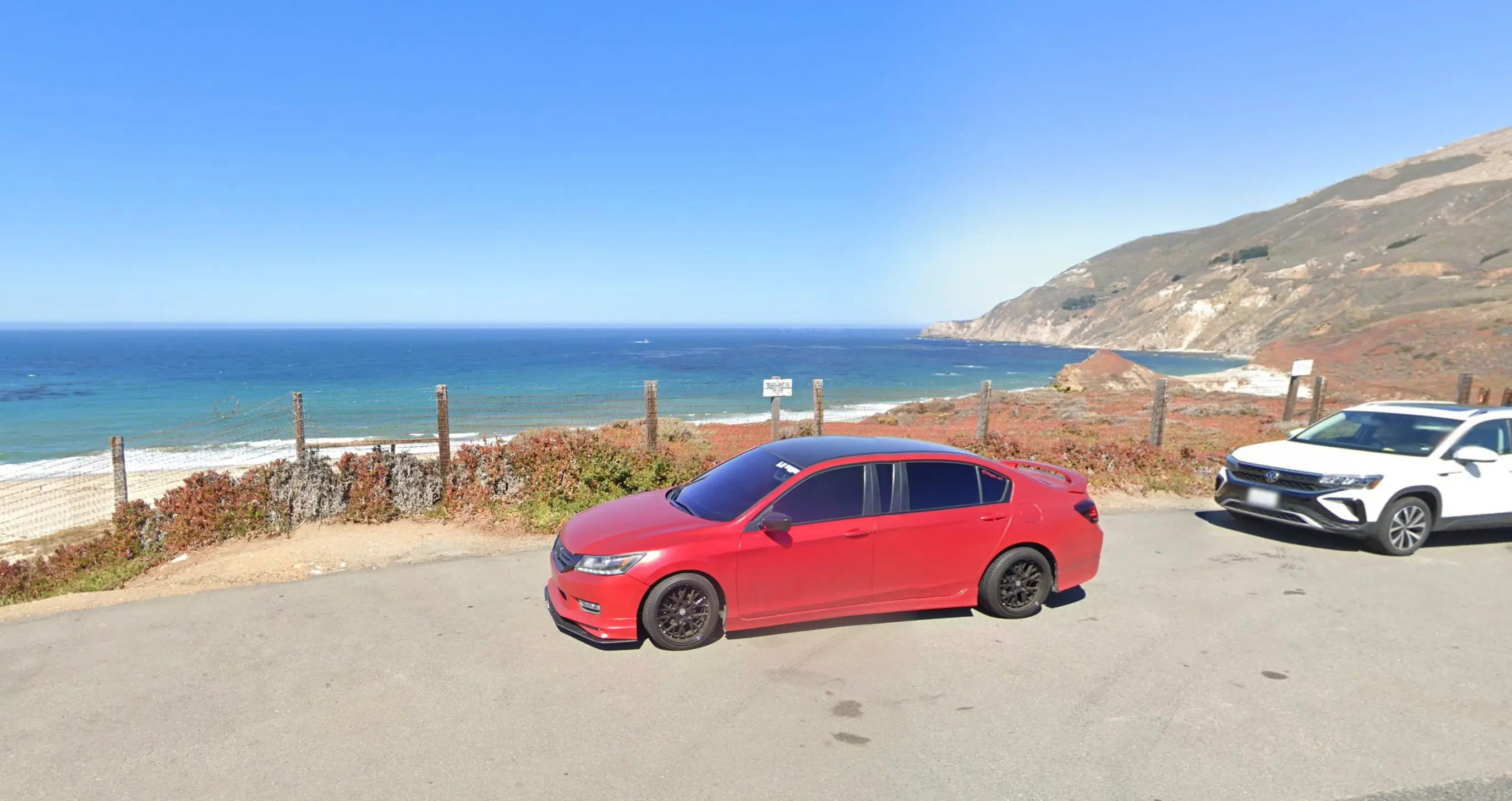 Her recognisable red Honda was found dumped in Big Sur and was captured on Google Street View (Google)