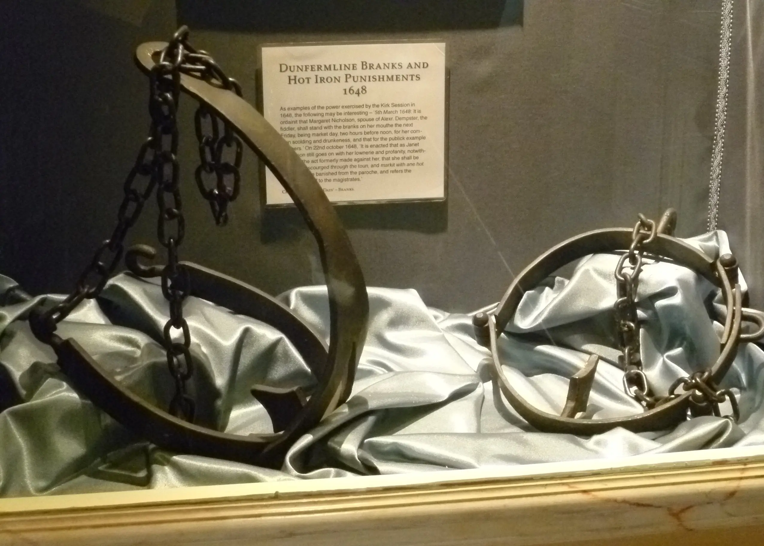 Examples of the 'Branks', or 'Scold's Bridle' from 17th Century Scotland. (By Kim Traynor - Own work, CC BY-SA 3.0, https://commons.wikimedia.org/w/index.php?curid=17245735)