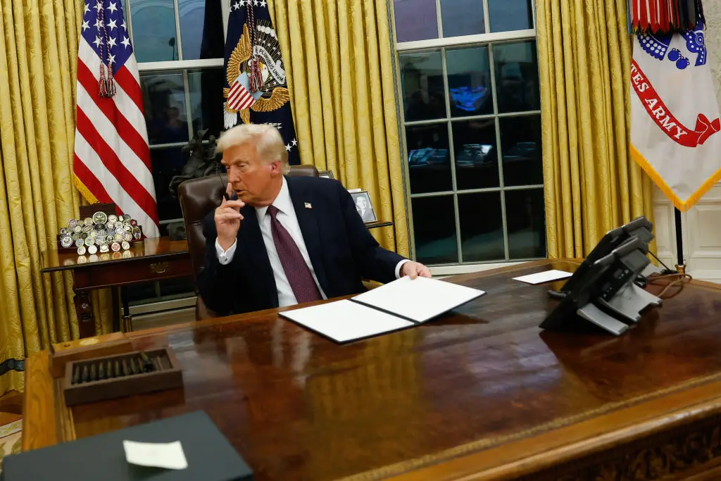 The Presidential Call button aka Diet Coke button is on the left side of the desk (Anna Moneymaker/Getty Images)