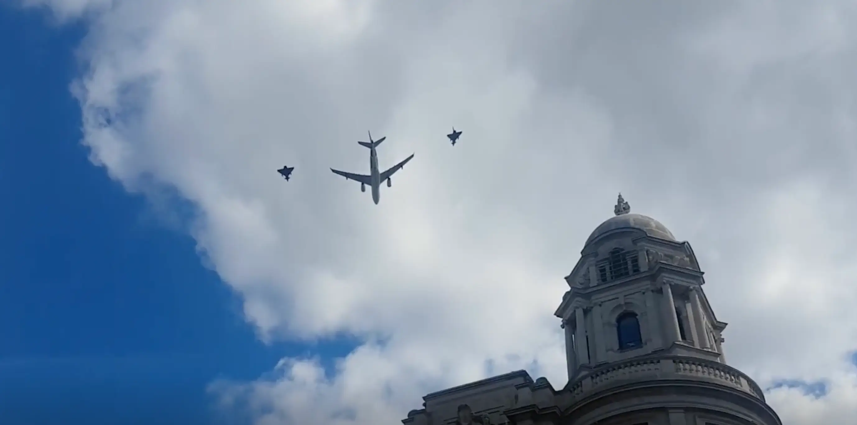 The plane and the RAF jets were spotted in London this morning on 5 May.
