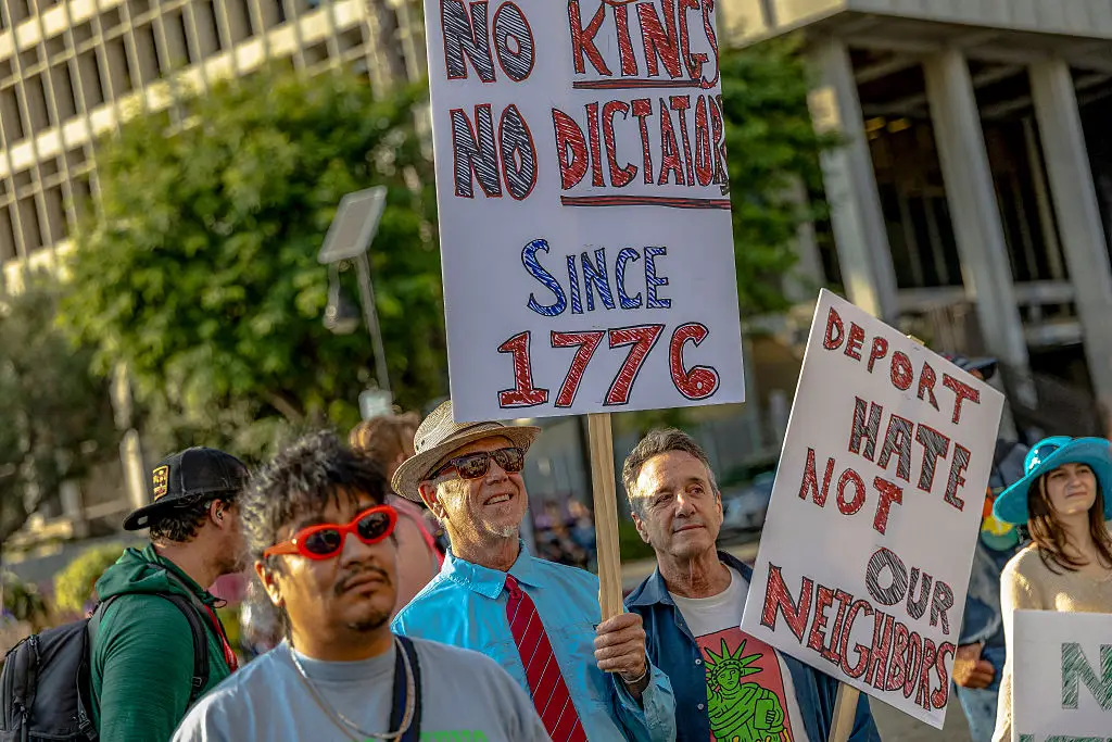 Anti-ICE protests in LA earlier this year (Sahab Zaribaf / Middle East Images via AFP)