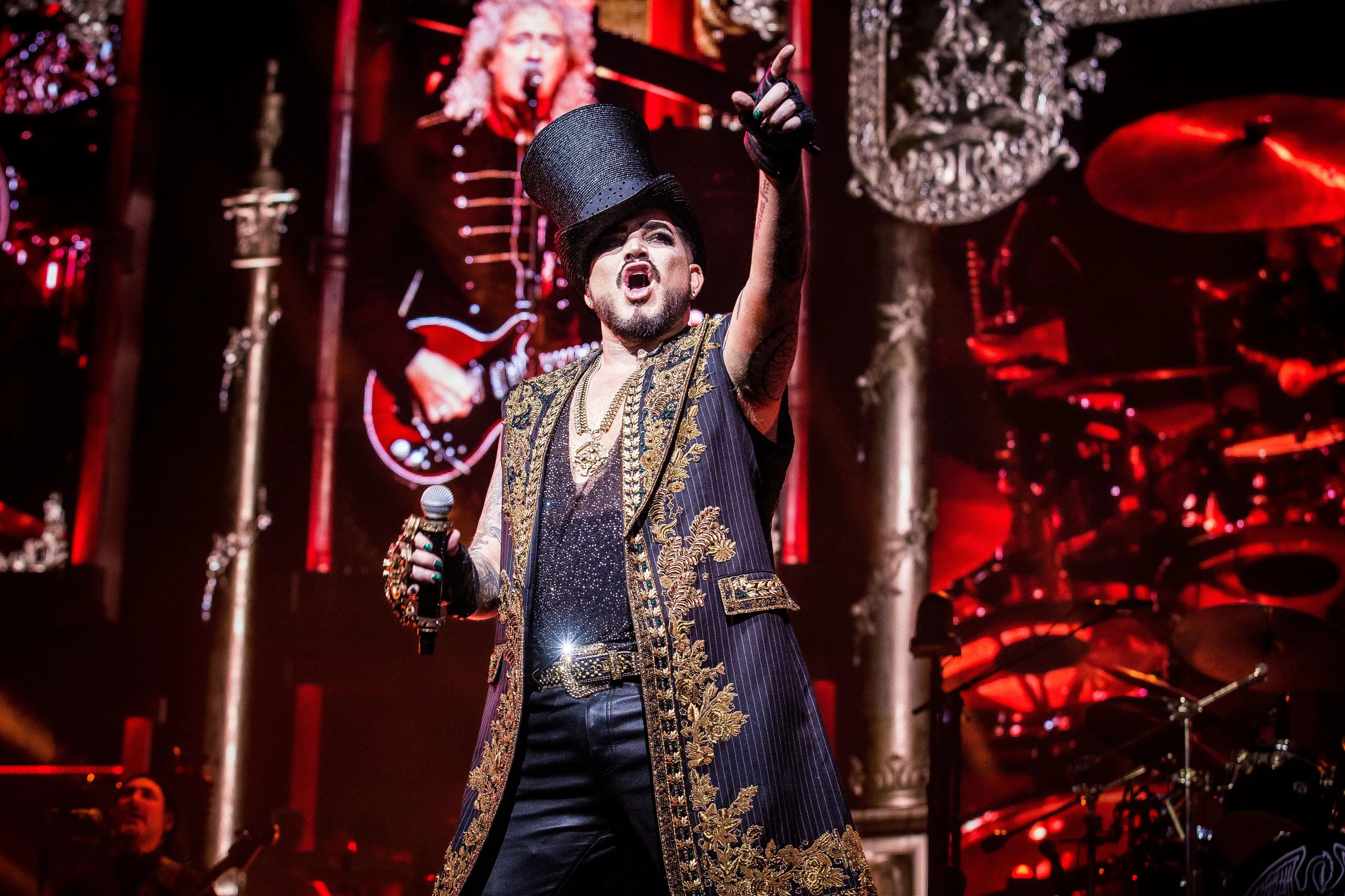 Adam Lambert of Queen performing live in Oslo in July 2022.