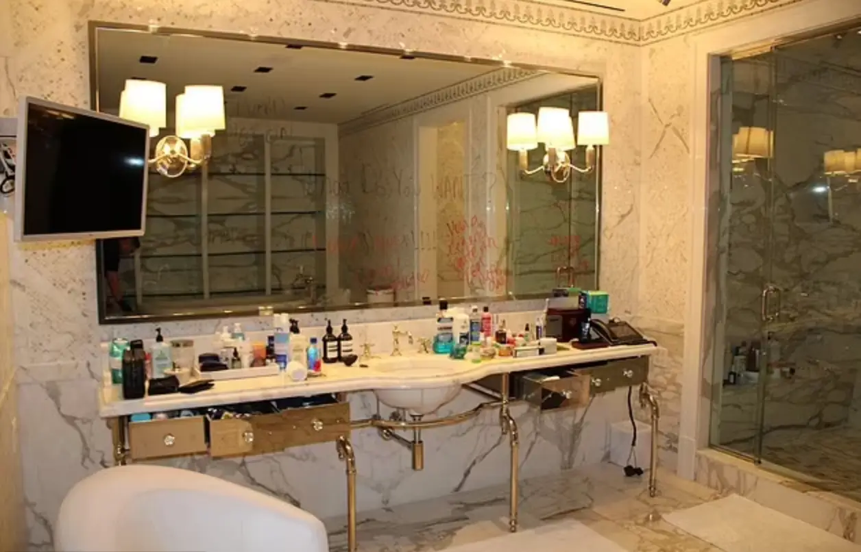 Messages written on the bathroom mirror (Department of Justice)