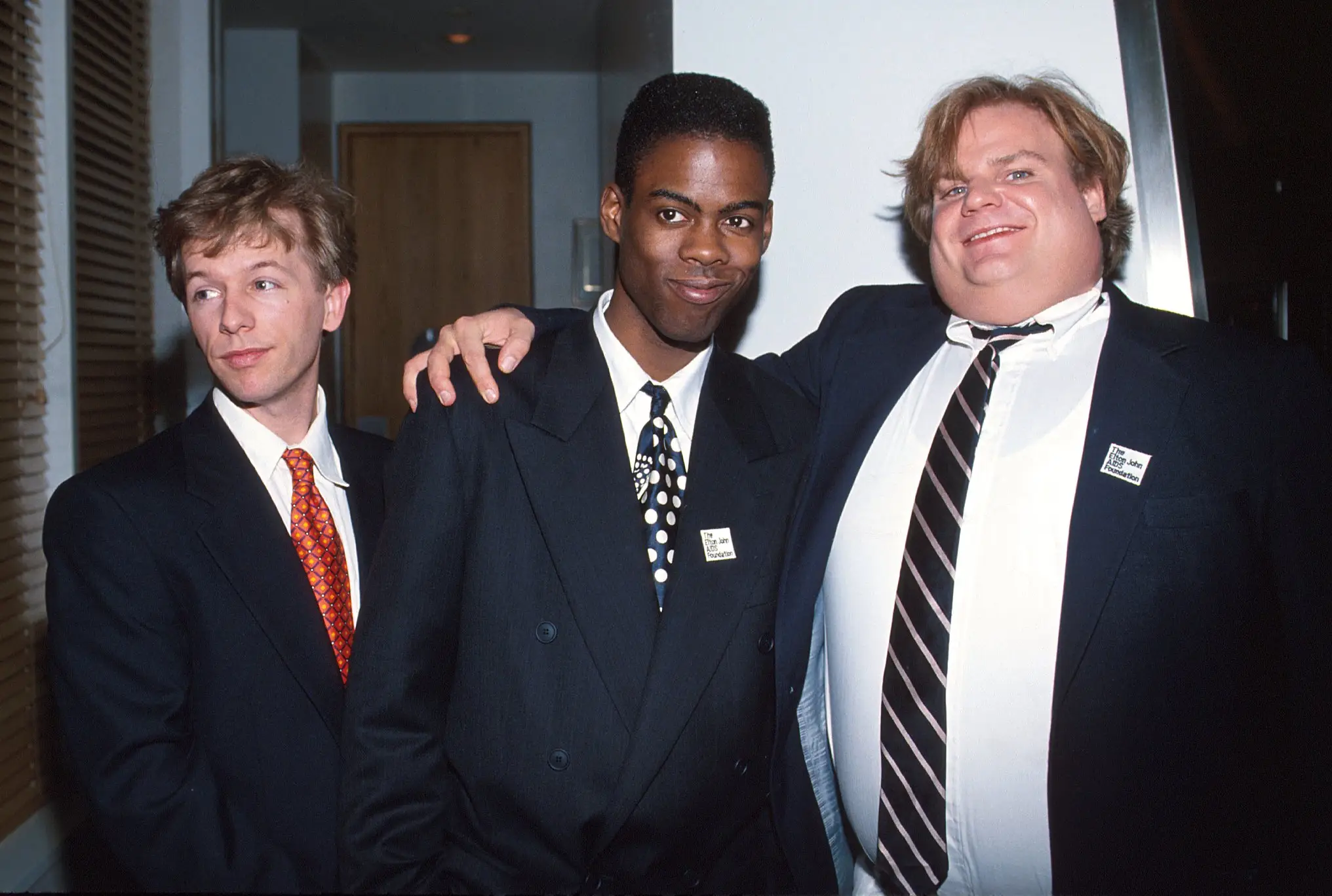 Farley's best friend David Spade along with Chris Rock and Chris Farley (KMazur via Getty Images)