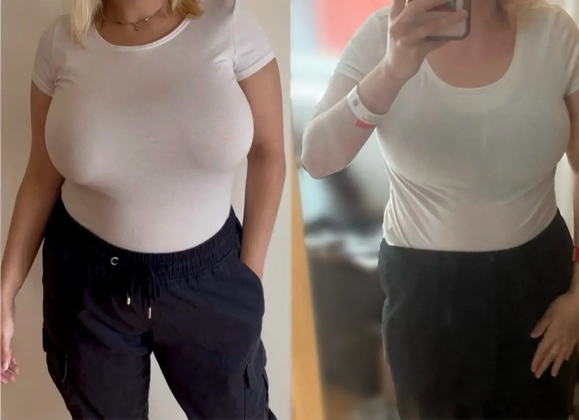 The 29-year-old has dropped from a 32H to a 32DD (Supplied)