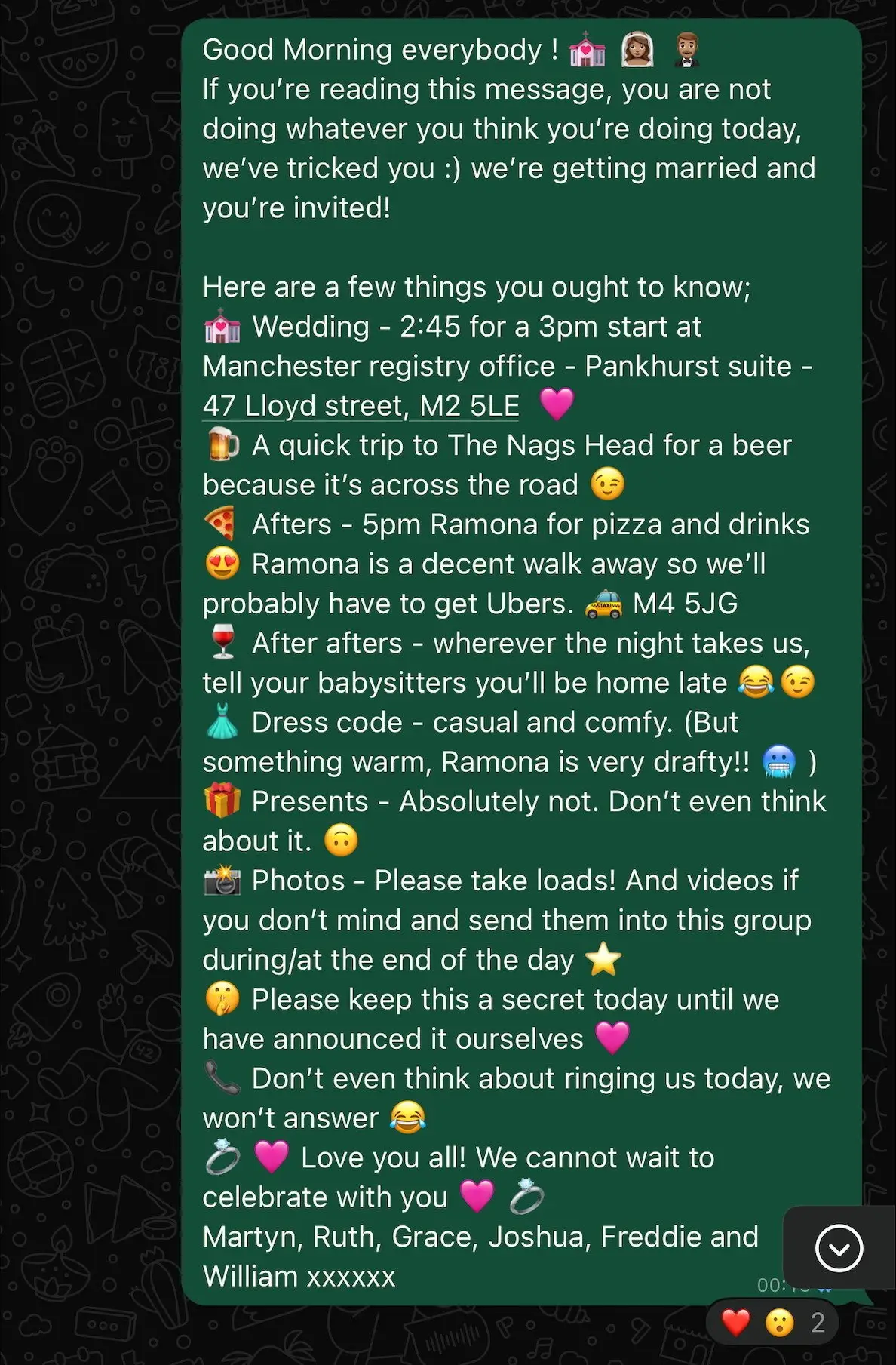 The wedding invitation in full (SWNS)