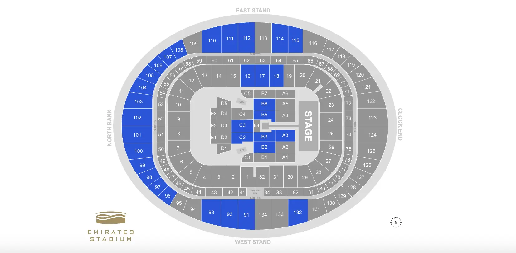 The Emirates Stadium seating plan (Ticketmaster)