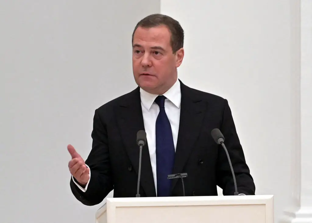 Former Russian President Dmitry Medvedev has angered Donald Trump with his remarks (ALEXEY NIKOLSKY/Sputnik/AFP via Getty Images)