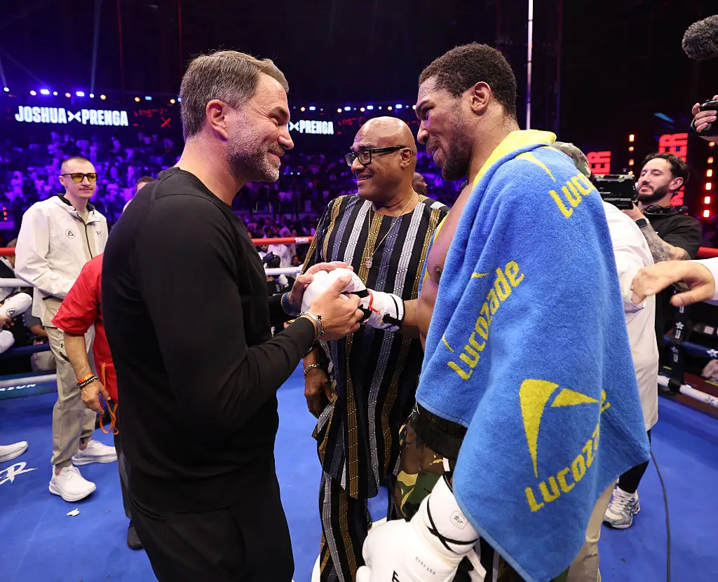 Eddie Hearn and Anthony Joshua (Mark Robinson/Matchroom Boxing/Getty Images)