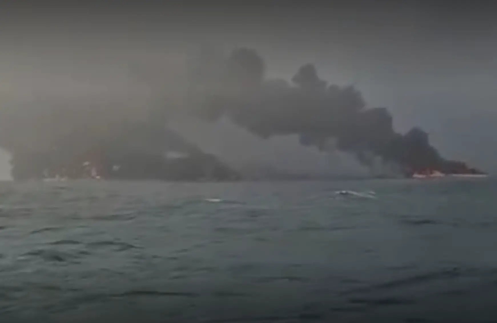 Footage sent to the BBC shows that the oil tanker is on fire (BBC)