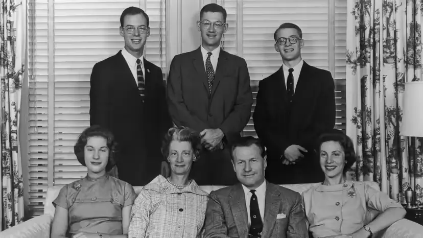 Rockefeller (top right) pictured with his family before his travels (Keystone/Hulton Archive/Getty Images)