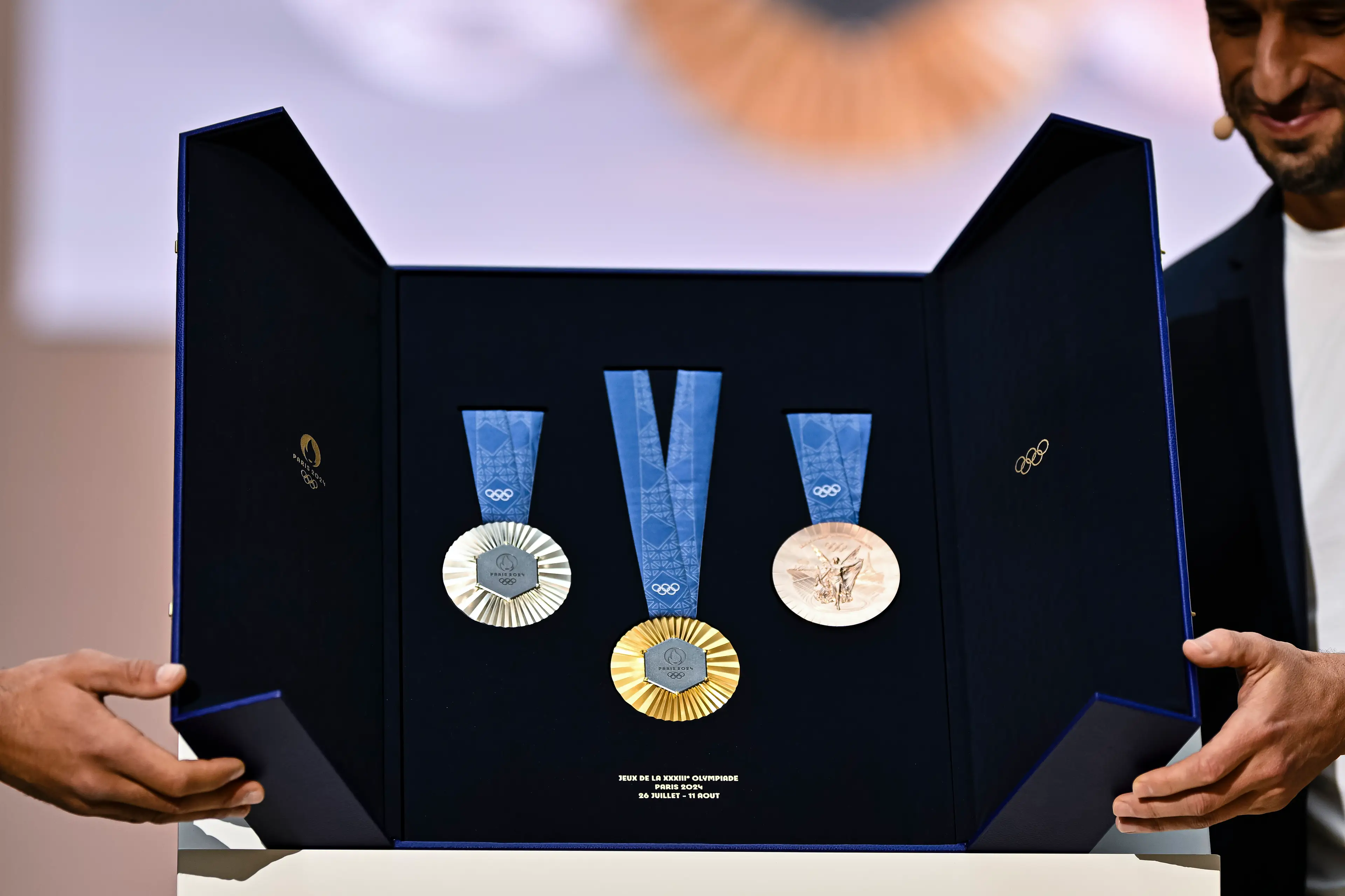 The unveiling of the Paris 2024 Olympic medals. (Eurasia Sport Images/Getty Images)