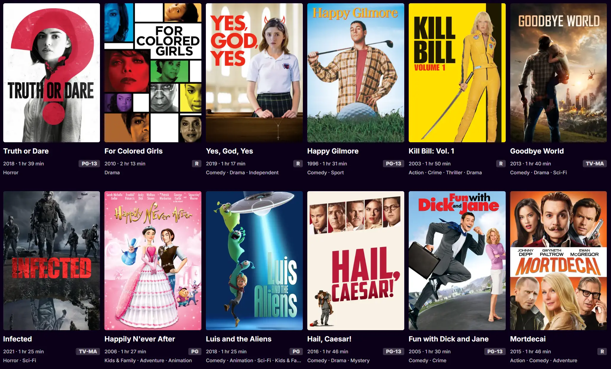 You've got stone cold classics right next to stuff I've never even heard of. (Tubi)