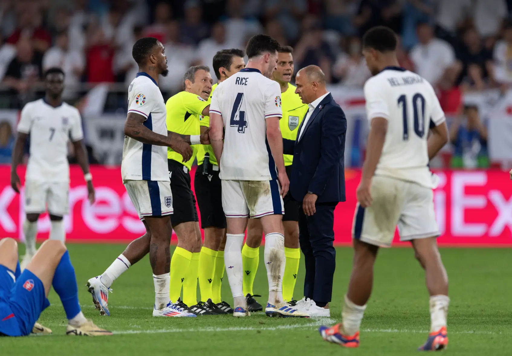 Declan Rice got into a heated exchange with Slovakia manager Francesco Calzona after last night's Euros match (Visionhaus/Getty Images)