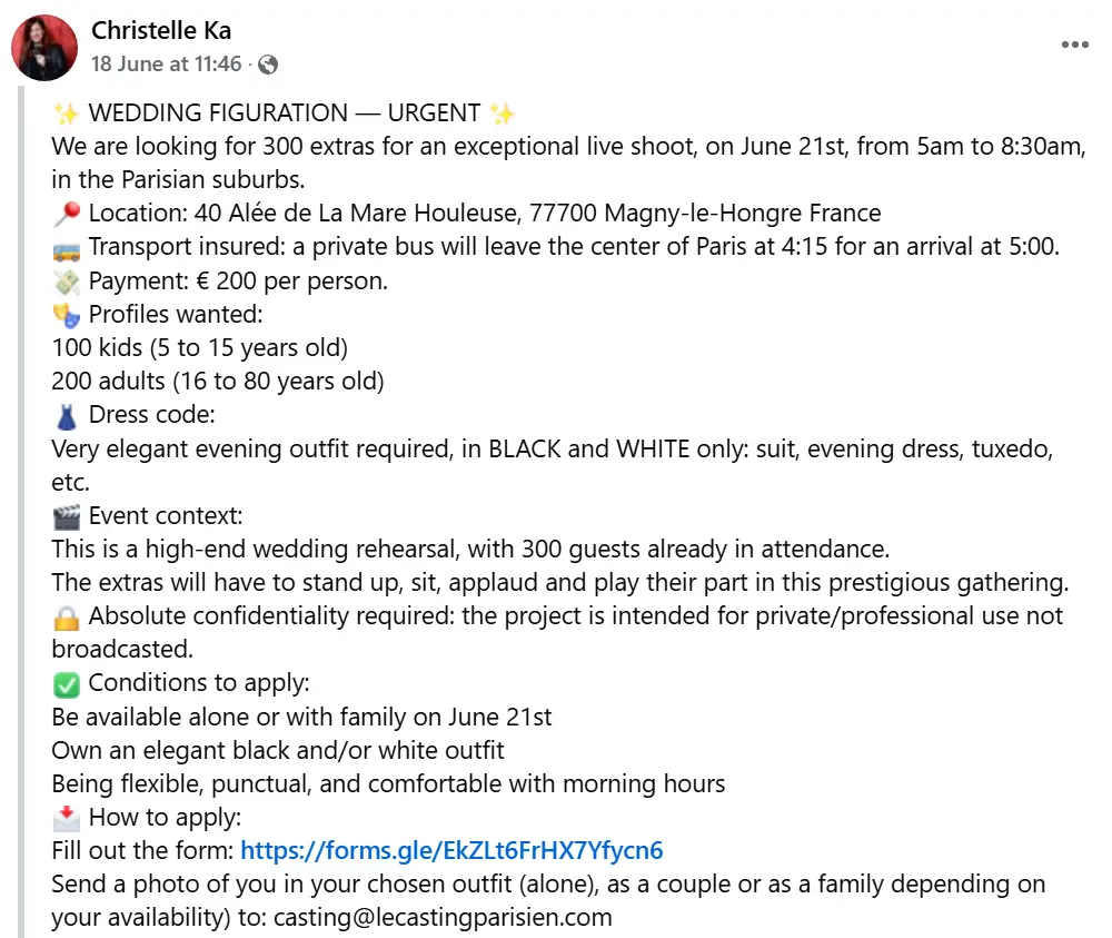 An agency request got dozens of people to show up for the 'wedding' (Facebook/Christelle Ka)