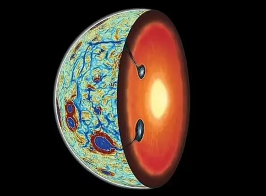 CGI of the two deposits that have been found under the surface of the Moon, proving the Theia collision to be true (Adrien Broquet&Audrey Lasbordes)