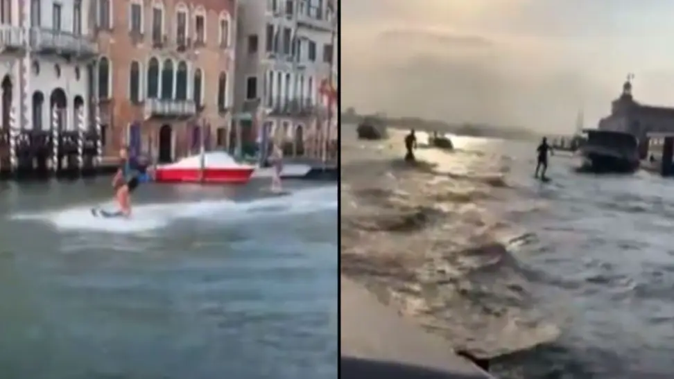 Tourists fined for 'surfing' on Venice's grand canal