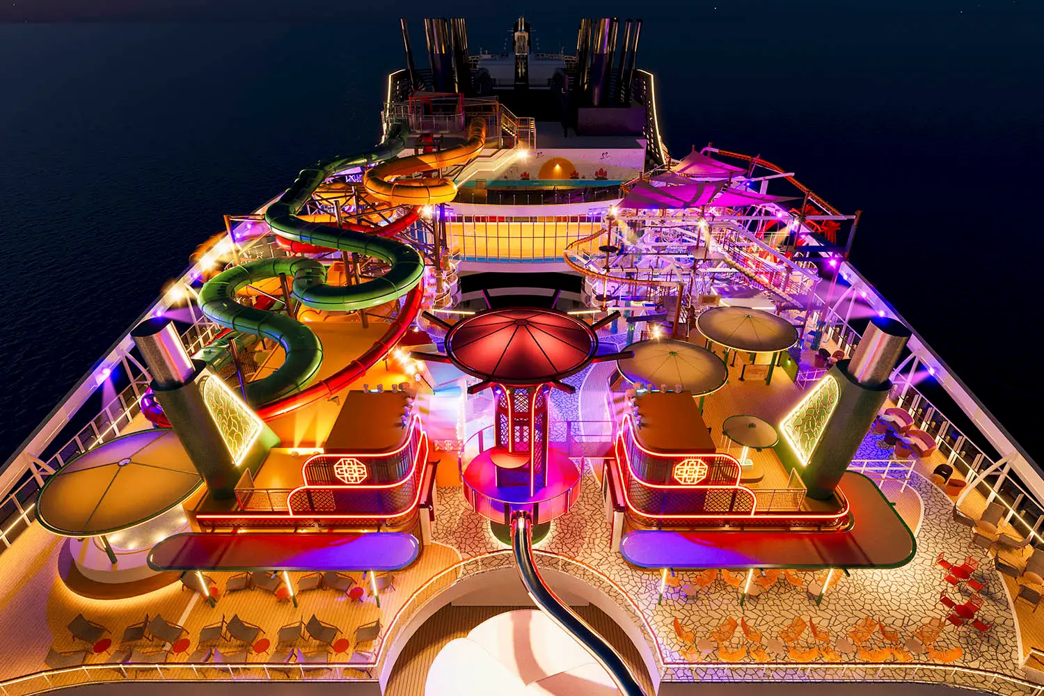 MSC World Asia at night, The Habour deck 