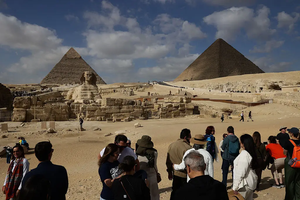 He claims the Sphinx must have been eroded before the Ancient Egyptians even started as a civilisation, claiming it meant something else built it (Jakub Porzycki/NurPhoto via Getty Images)