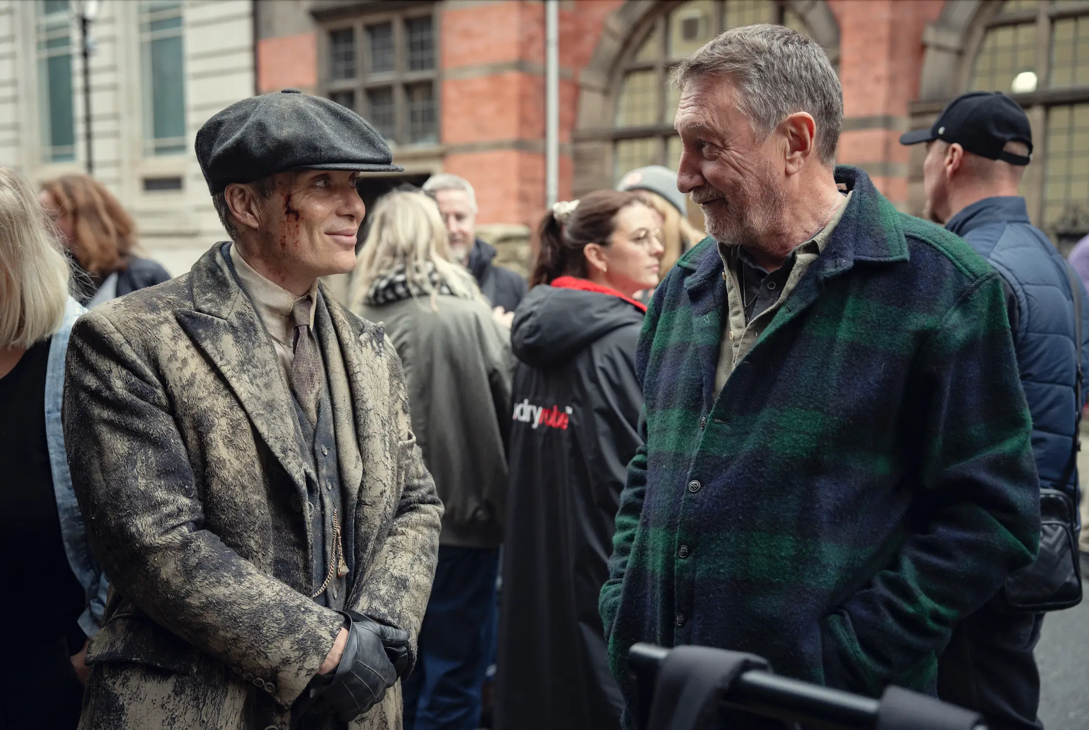 Murphy and Knight behind the scenes of the Peaky Blinders film. (Robert Viglasky/Netflix)