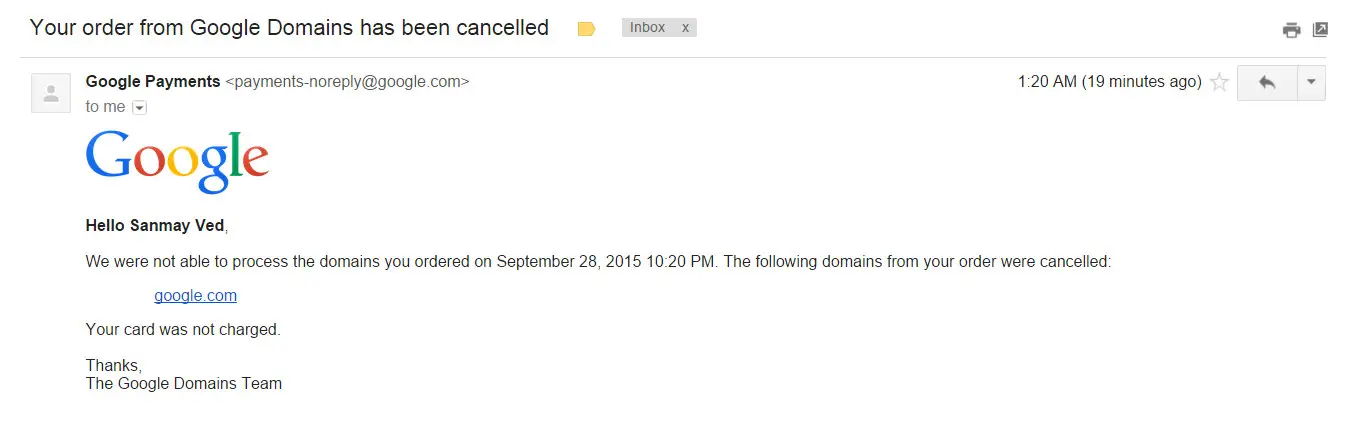 Google made the correction very quickly (LinkedIn/Sanmay Ved)