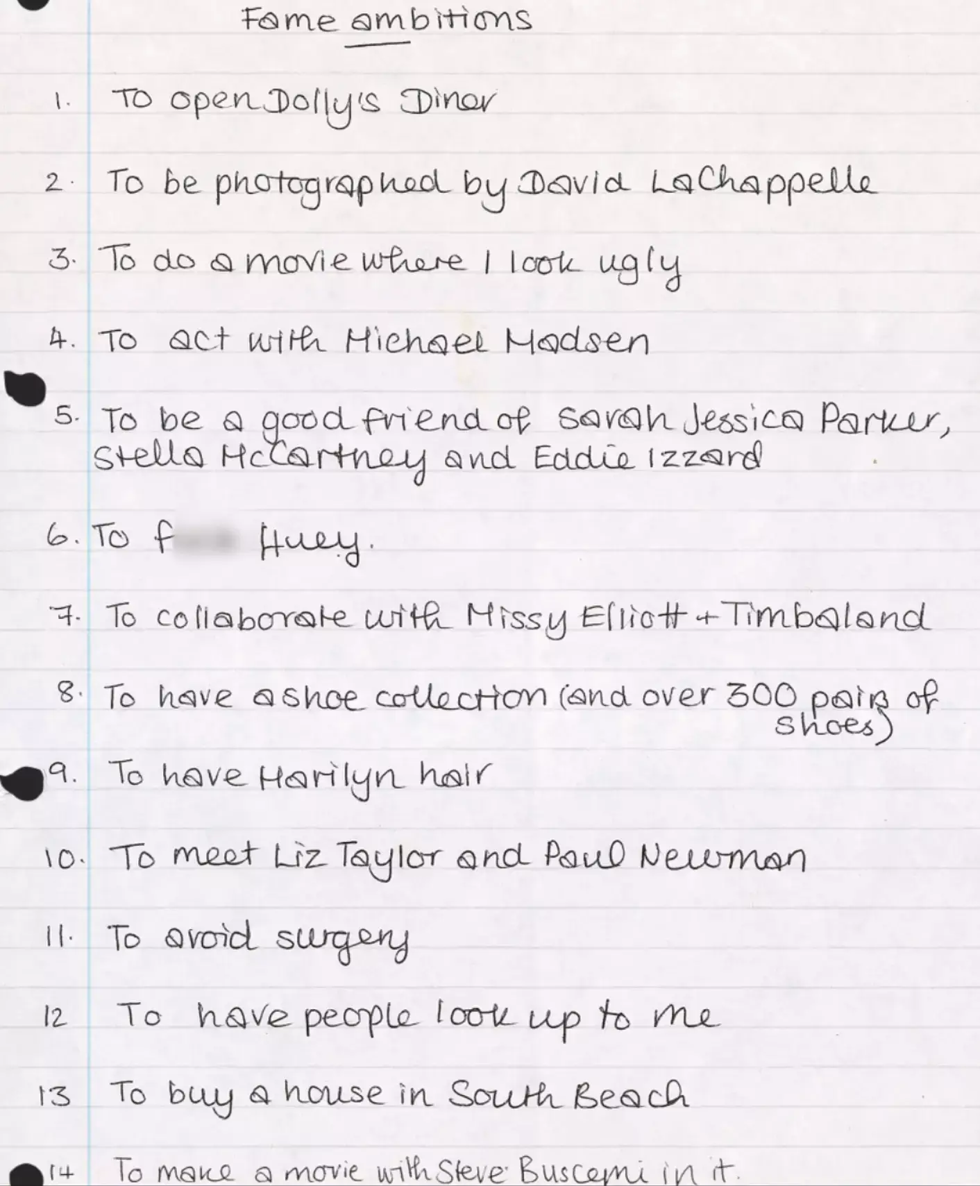 Amy had penned something of a bucket list in her childhood bedroom (Family Handout)