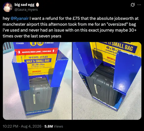 Images of the bag were shared online (laura_myers/X)