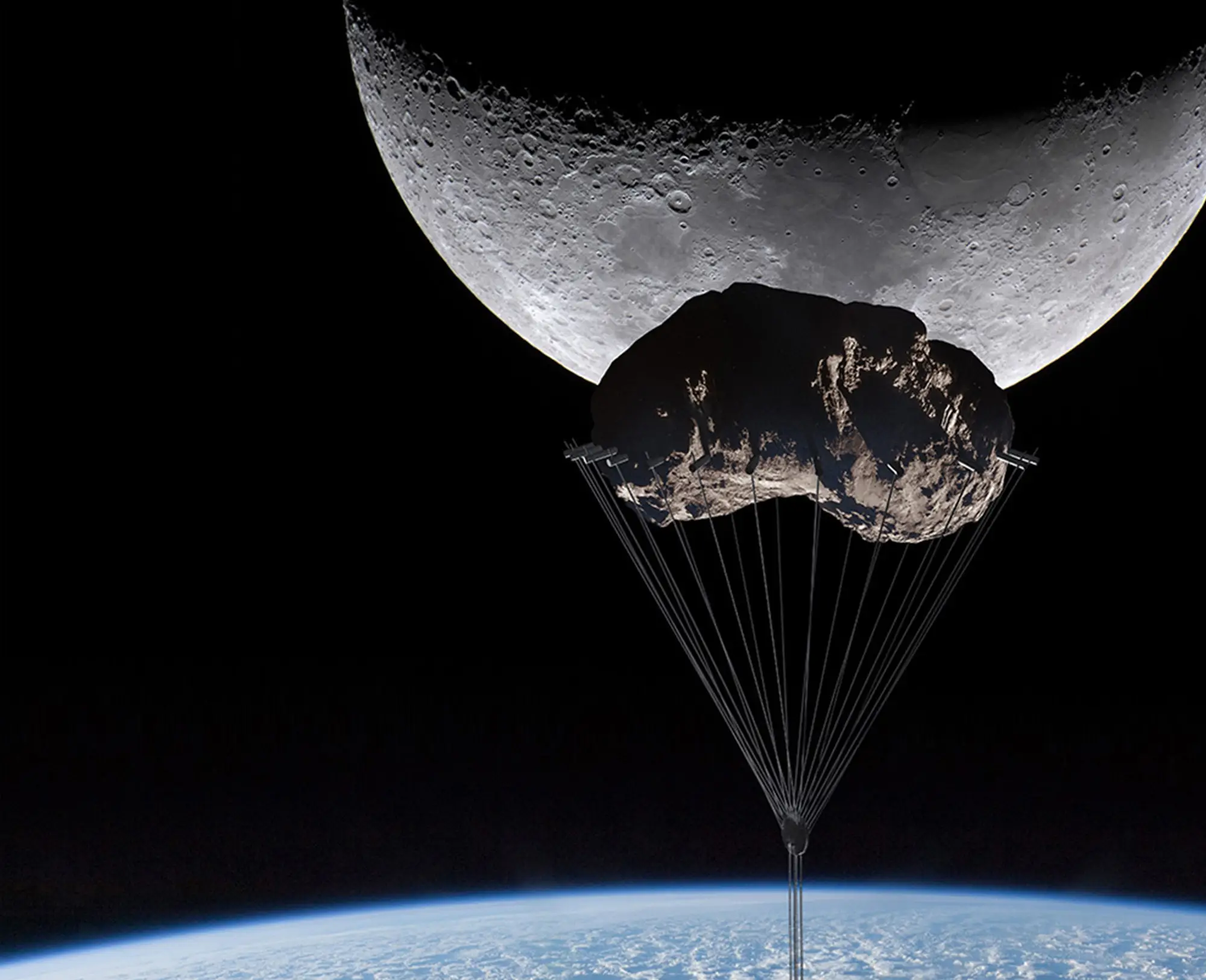 New York City could one day have a skyscraper that dangles upside down from an asteroid (Clouds Architecture Office)