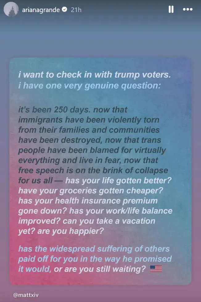 She shared this post to her story (Instagram/@arianagrande)