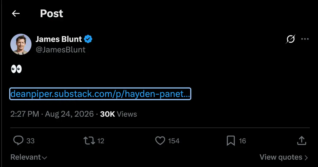 James Blunt shared the post on X, deleting it shortly afterwards (X)