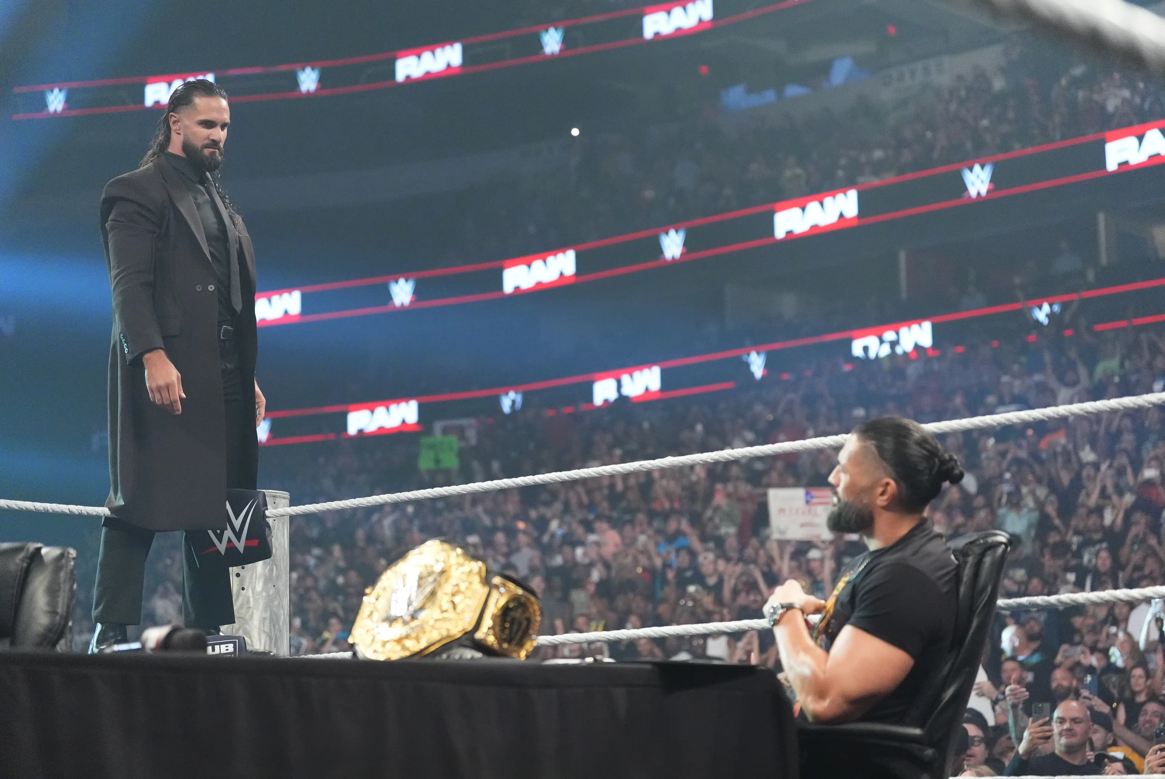 Seth Rollins faces off against Roman Reigns in the night two main event (Georgiana Dallas/WWE via Getty Images)