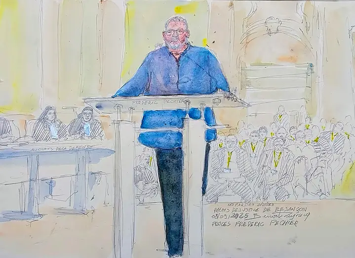 Court drawing of the defendant (SEBASTIEN BOZON/AFP via Getty Images)