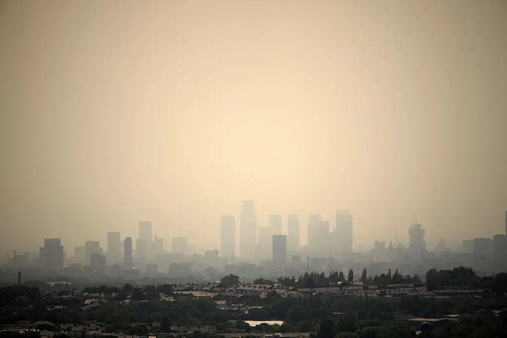 Smoke hanging over Manchester from a wildfire in the Peak District (Christopher Furlong/Getty Images)