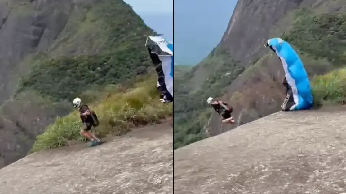 Horrific footage captures moment skydiving instructor jumps off cliff before falling to his death
