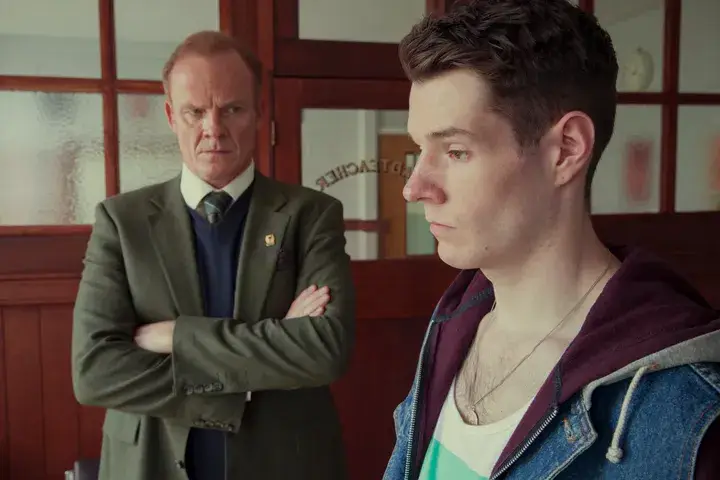 Alistair Petrie and Connor Swindells play father-son duo Michael and Adam Groff.