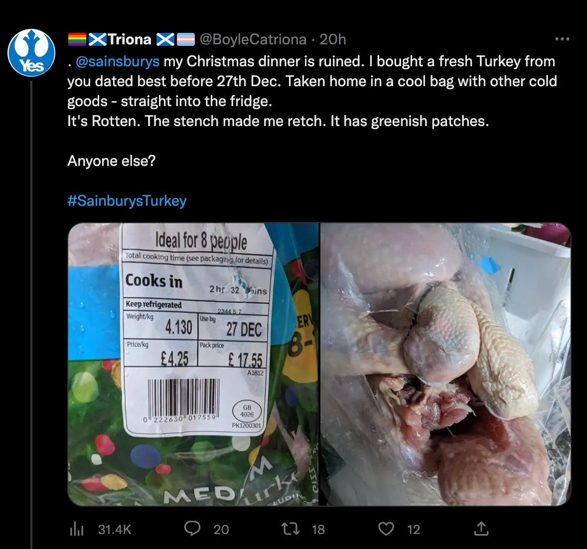 One woman from Scotland also had issues with her turkey.