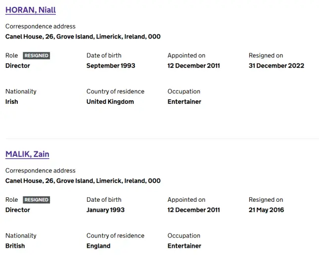 At the time of writing, Zayn is still resigned from the band along with the rest of his bandmates (Companies House)