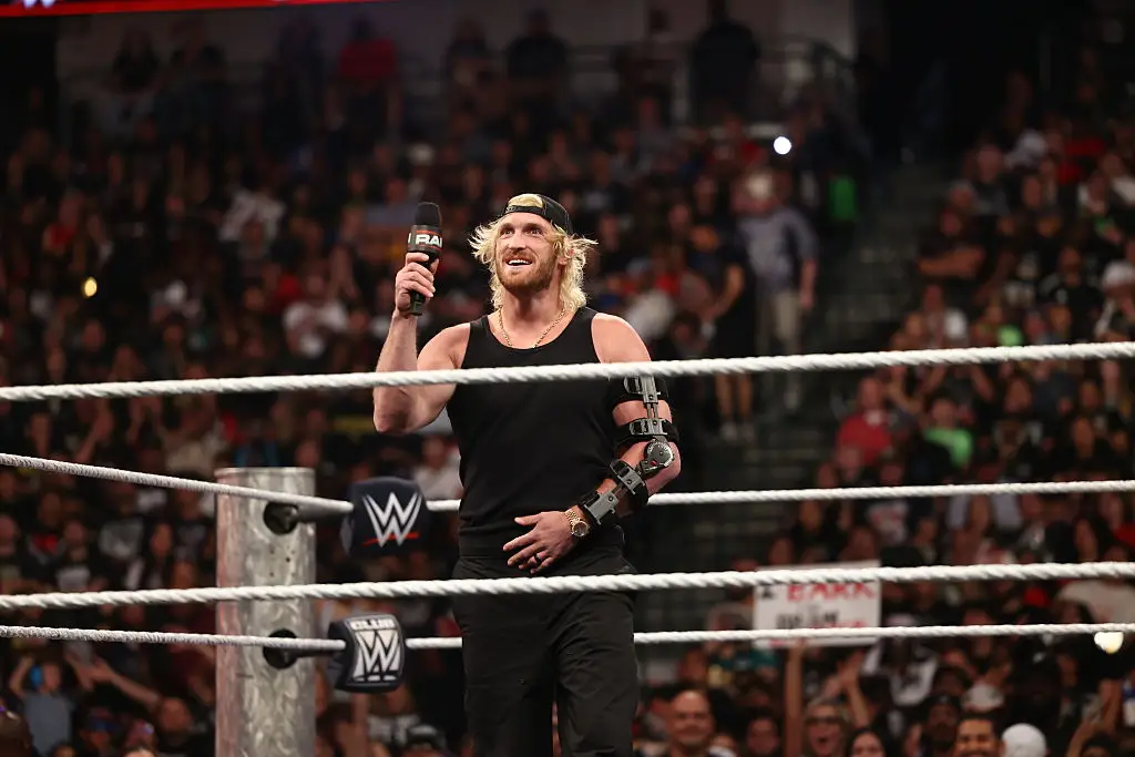 Logan Paul has been wearing a brace on his arm after suffering his injury (Bradlee Rutledge/WWE via Getty Images)