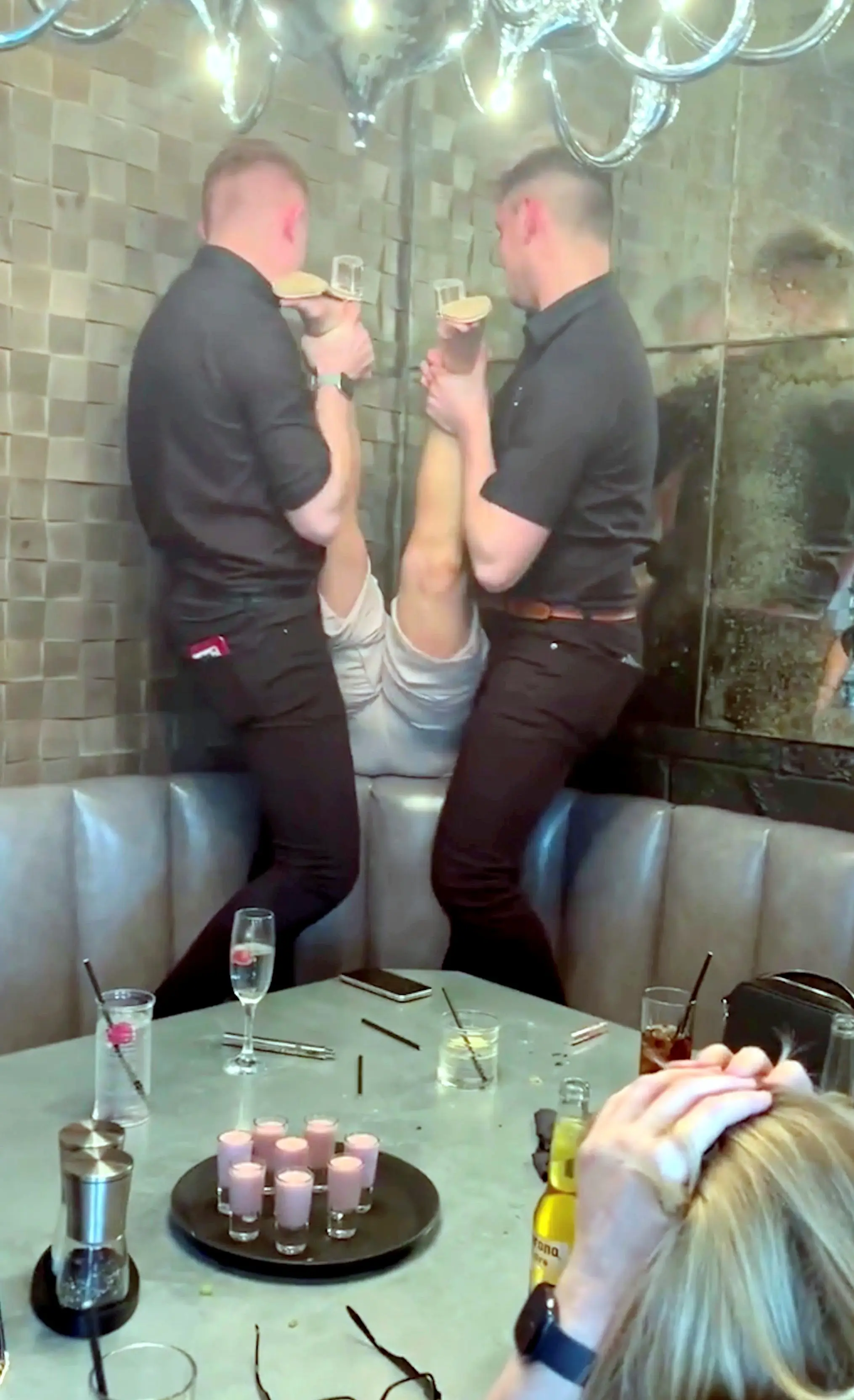 Lindsey Clark was stuck behind the sofa completely upside down for a good ten minutes. Credit North News and Pictures