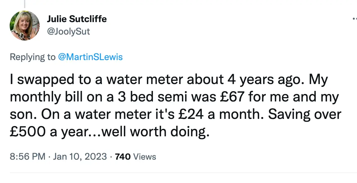 Martin Lewis fans have benefitted from switching to a water meter.