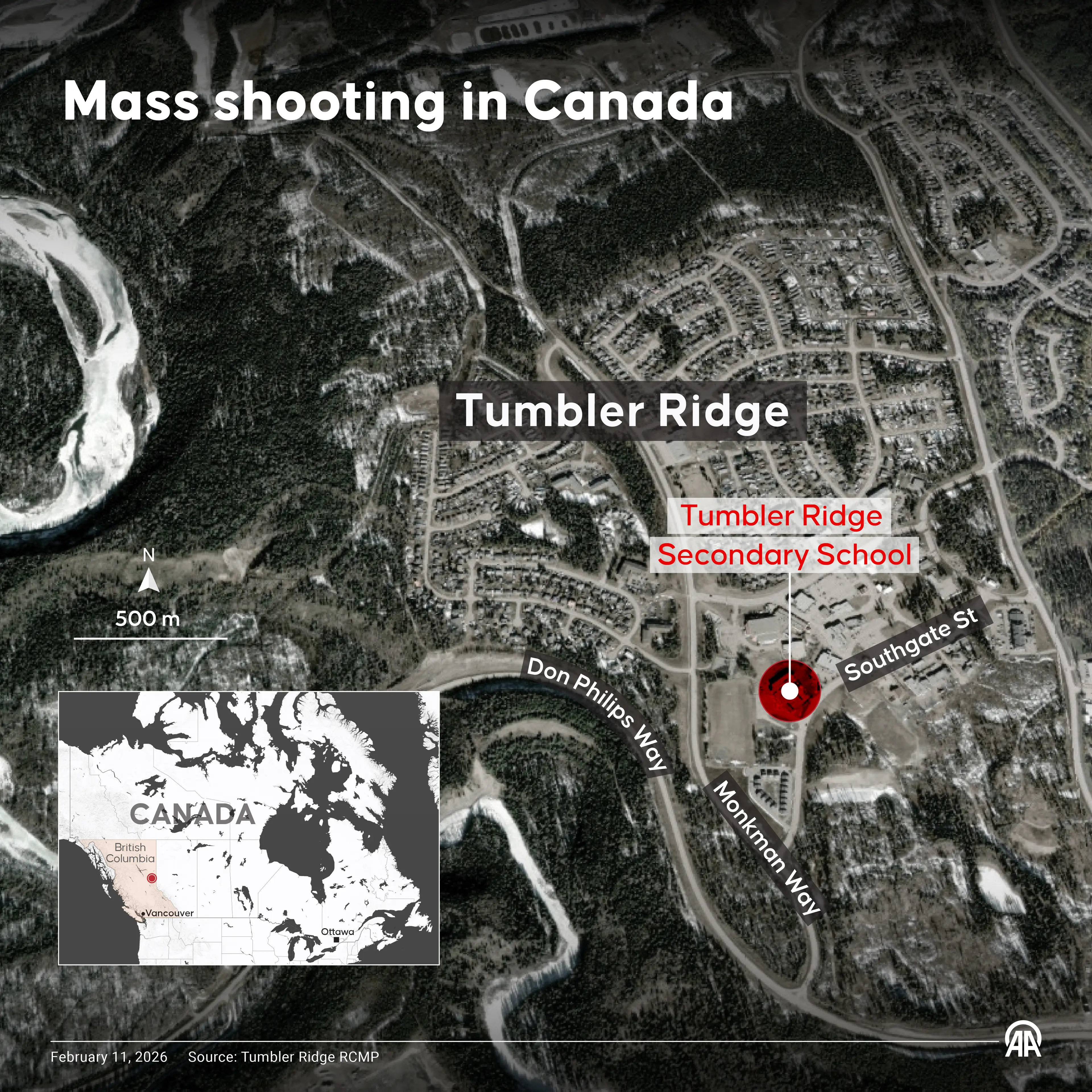 The shooting took place at Tumbler Ridge Secondary School (Elif Acar/Anadolu via Getty Images)
