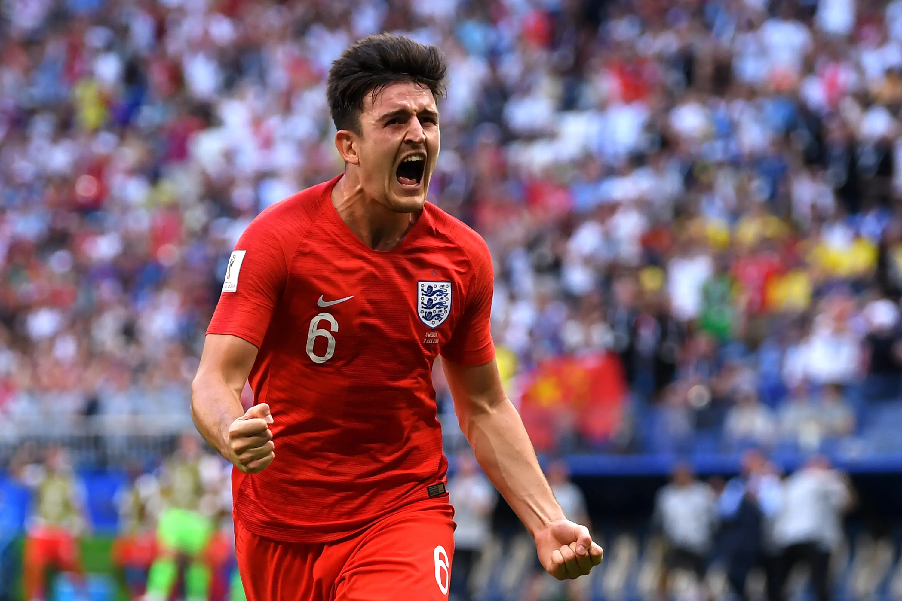 Maguire scored a vital goal in England's 2018 World Cup Quarter final, playing a key role in their run to the semi-finals (Matthias Hangst/Getty Images)